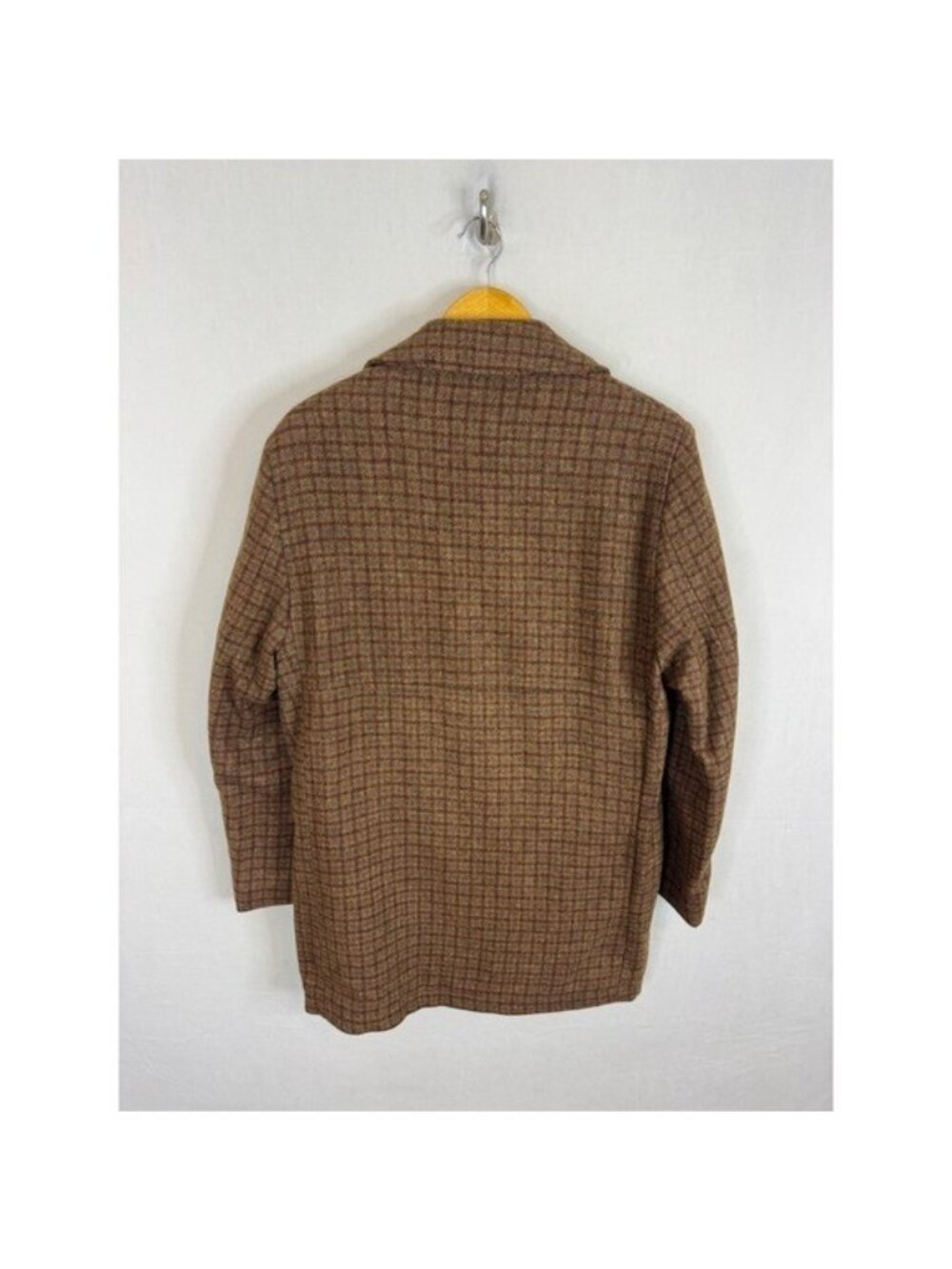 Vintage 70s Target Canada Brown Plaid Wool Orlon Pile Lined Car Coat Mens 38 - Picture 2 of 14